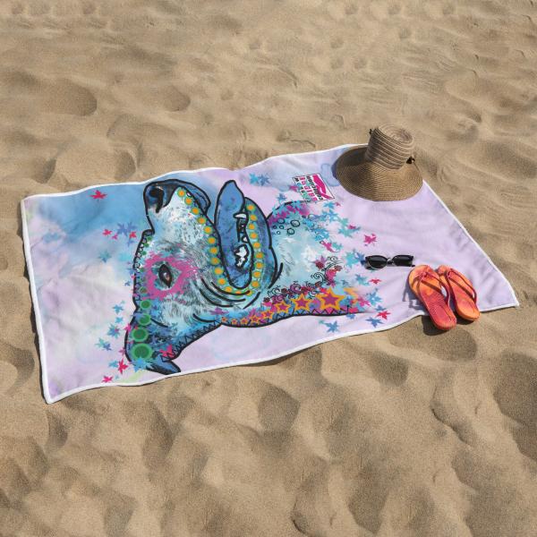 Badehandtuch JayJay – Popart-Hundemotiv, 75x165 cm, 100 % Polyester, weich & schnelltrocknend